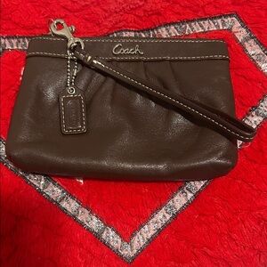 Coach Dark Brown Leather Wristlet